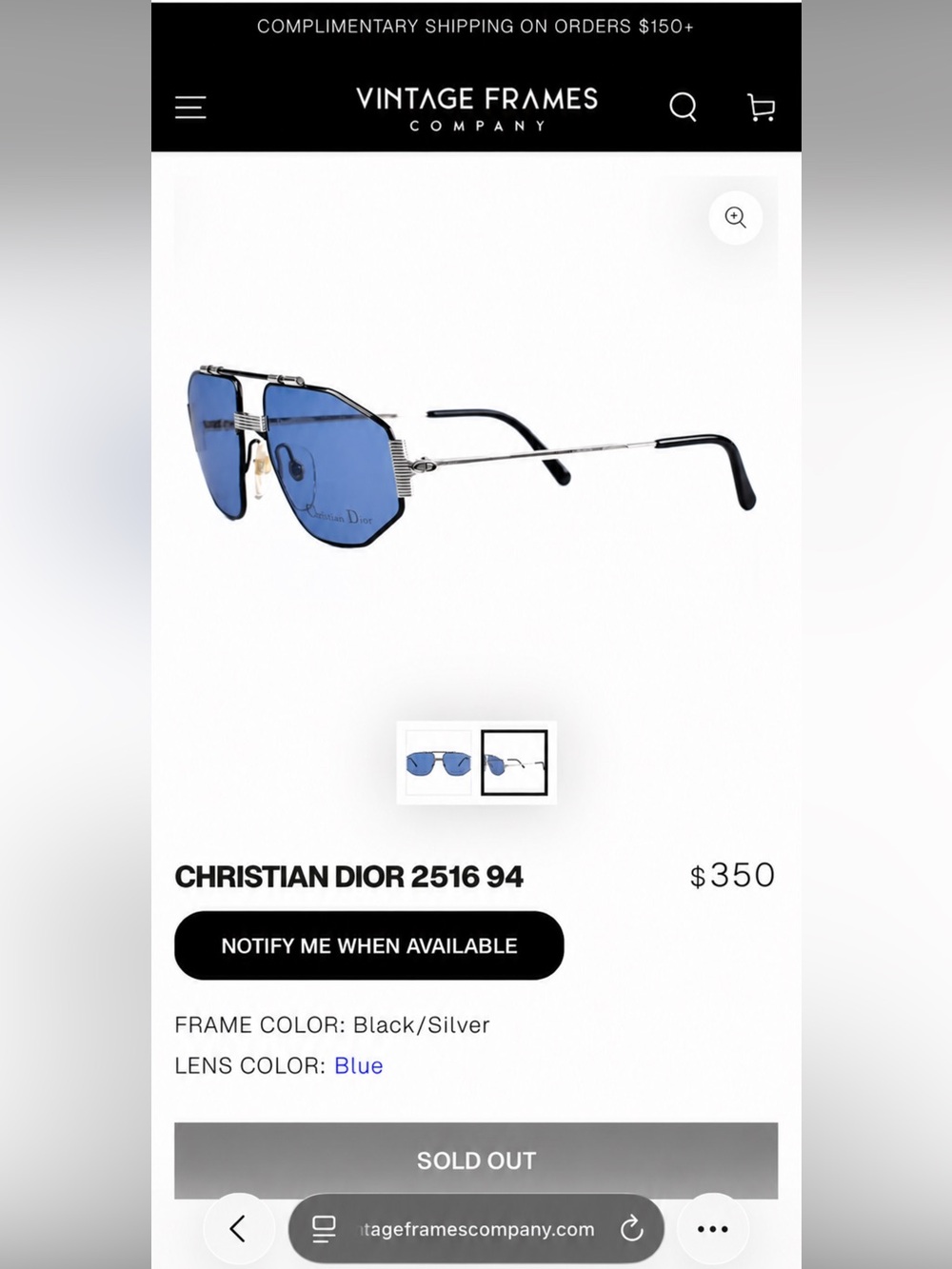Men's Blue Christian Dior Vintage Sunglasses